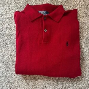 Polo Ralph Lauren Men’s Red 100% Lambswool Collared Sweater Size M